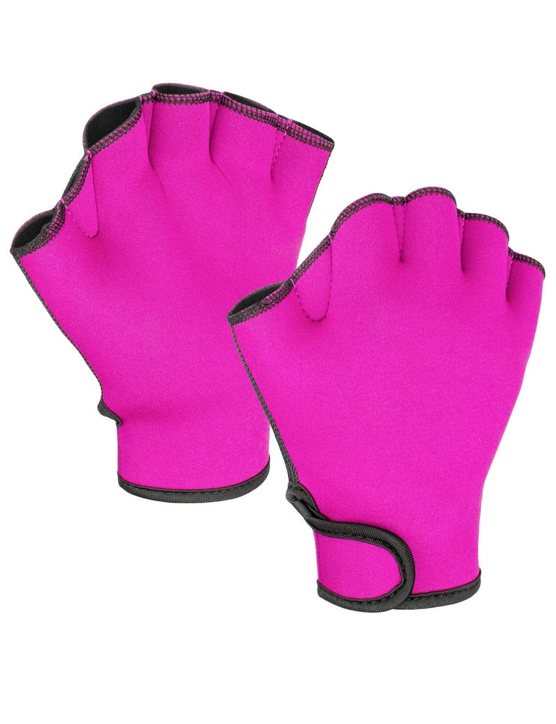 FitsT4 Sports Aqua Gloves Webbed Paddle Swim Gloves Fitness Water Aerobics and Swimming Resistance Training Gloves for Men Women Children Rose Red S - Image 5